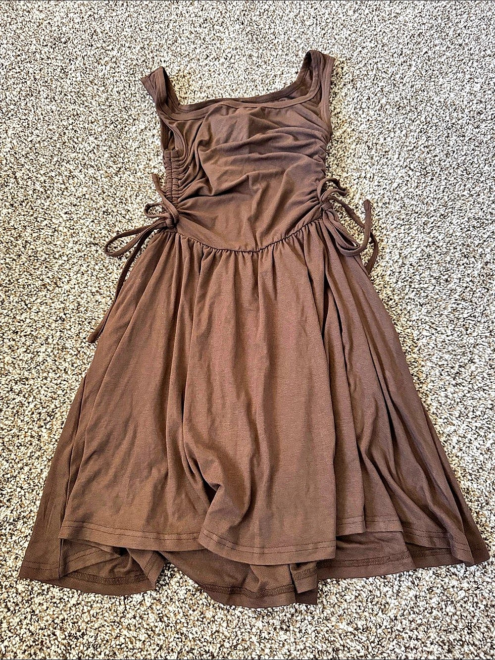 MIEAZOM Ruched Midi Dress in Brown Size Small NWT